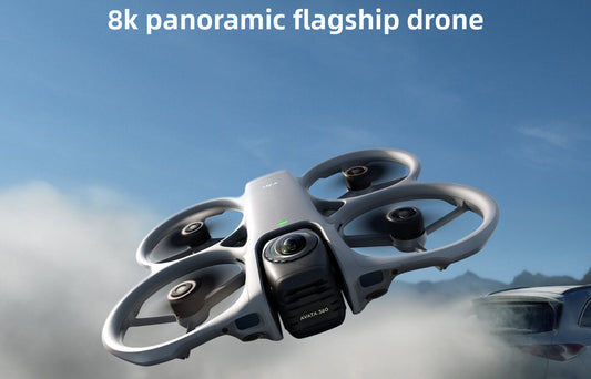 Avata360 (Remote Control 2), a 1-inch 8K 360 ° aerial drone designed for FPV and aerial photography, equipped with a propeller guard. Equipped with a built-in screen remote control 2, it achieves precise control and multifunctionality