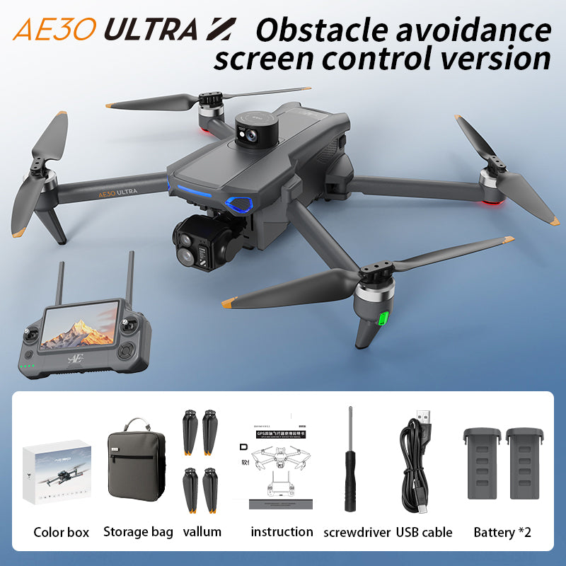 The professional-grade aerial photography drone AE30 features a high-definition camera with 8K long endurance, intelligent obstacle avoidance, and GPS automatic return