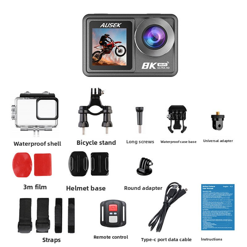 New anti-shake 8K action camera,anti-shake high-definition outdoorwireless shooting, diving helmetcamera, cycling ultra-wide-anglemulti-function camera