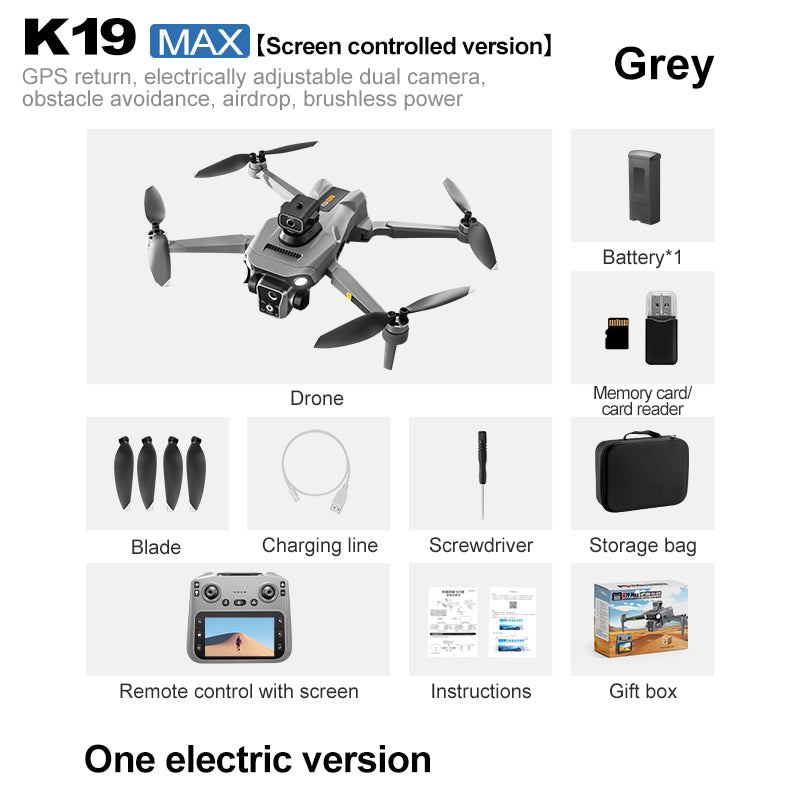 K19 Remote Control GPS Drone Quadcopter with HD Screen Display, Autonomous Return and Obstacle Avoidance