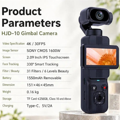 Handheld Pocket Sports Outdoor Gimbal Camera 7500w Pixel Ultra HD 4K Recording Rotating Screen Travel Vlog Pocket Face Tracking Camera