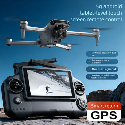 New Model 5G Touchscreen Remote Control 8K Three-Axis Mechanical Anti-Shake Gimbal Drone with GPS Return-to-Home Function, 360-Degree Automatic Obstacle Avoidance, 10-Kilometer Flight Range, 30-Minute Battery Life, Multi-Function