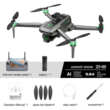 ZH8 drone remote control with screen aerial photography, brushless obstacle avoidance, airdrop quadcopter with long-lasting endurance, intelligent obstacle avoidance, high air pressure, counterclockwise rotation, gesture photography