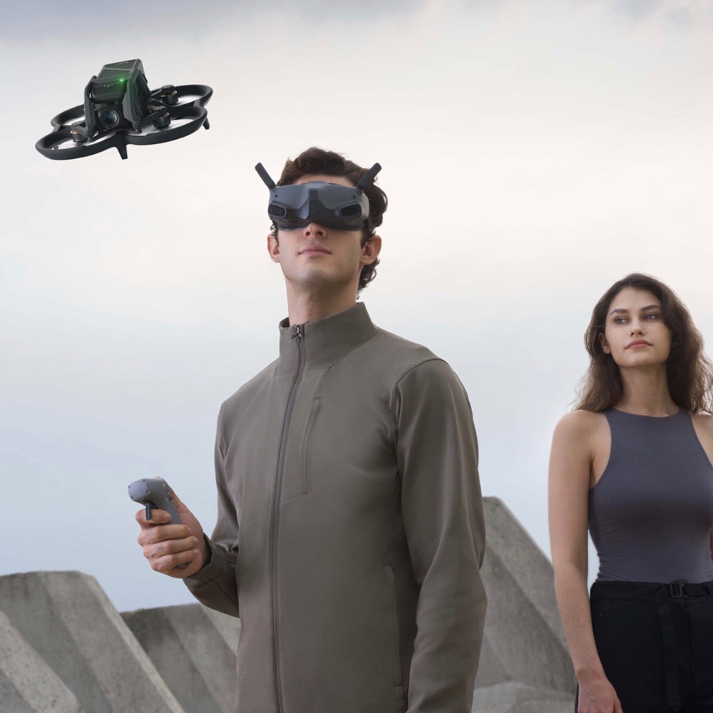 Avata Explorer combination, first person perspective drone with rapid takeoff, equipped with 4K camera, ultra wide 155 ° field of view, including new RC Motion 2 and multi-functional black goggles that comply with FAA remote ID standards
