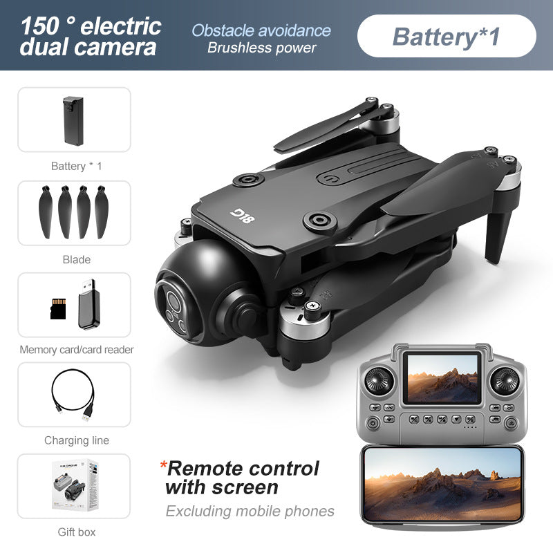 The 2026 new model D18 professional drone features high-definition aerial photography, optical flow screen control, electronic adjustment, dual cameras for video shooting, and is a brushless remote control aircraft