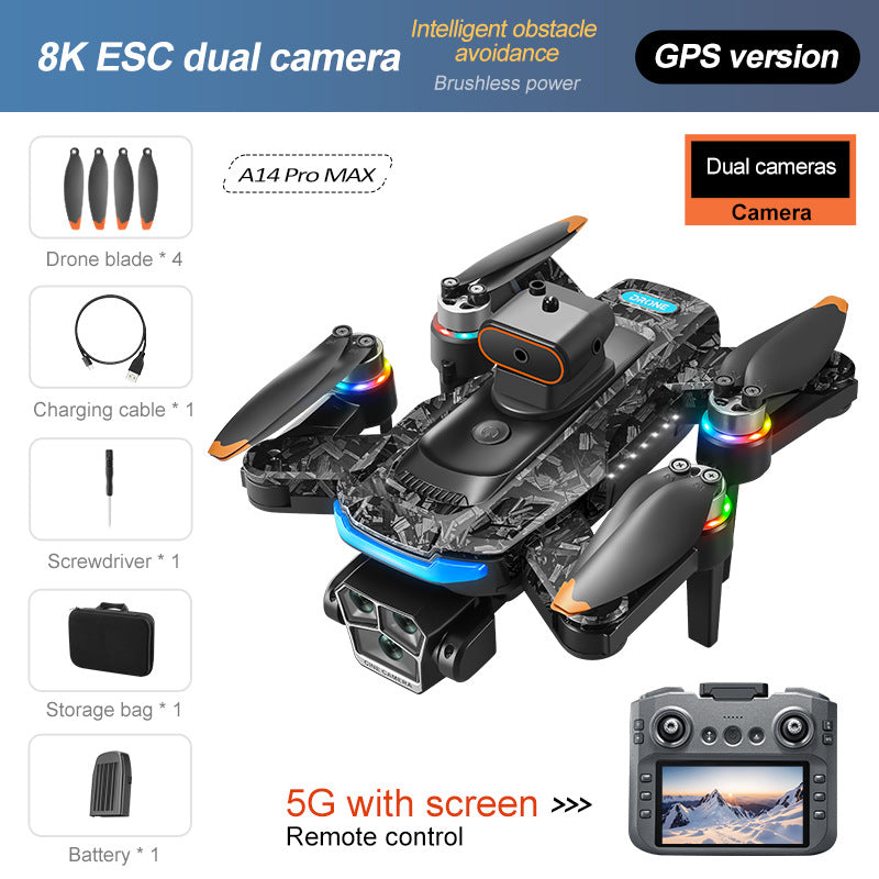 GPS drone A14 brushless 4.5-inch screen remote control obstacle avoidance optical flow intelligent high-definition aerial photography multifunctional aircraft