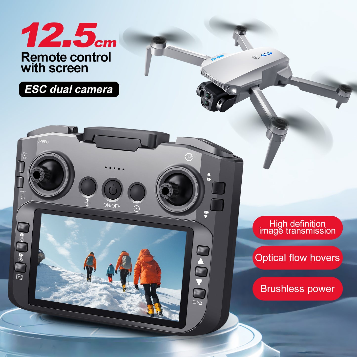 Brushless E88GT drone optical flow quadcopter large size with screen remote control electrically adjustable aircraft