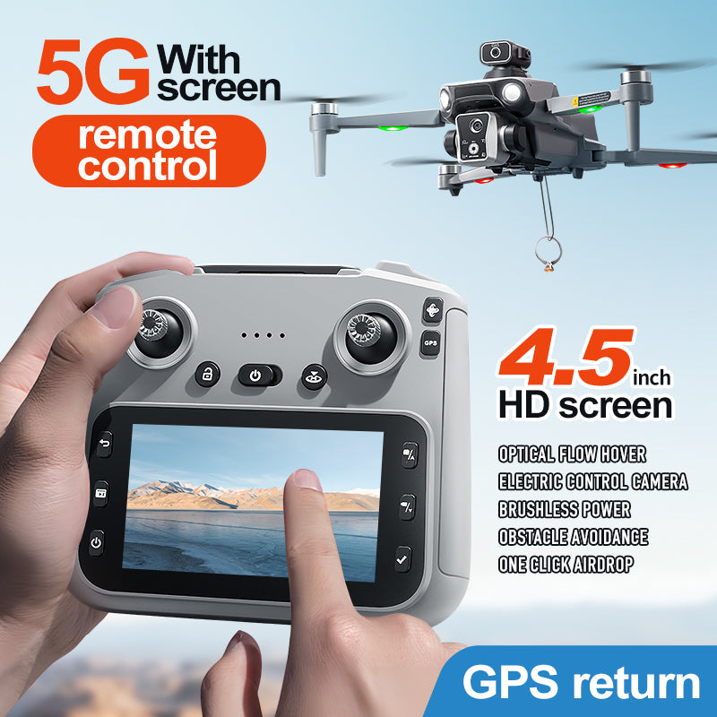 K19 Remote Control GPS Drone Quadcopter with HD Screen Display, Autonomous Return and Obstacle Avoidance