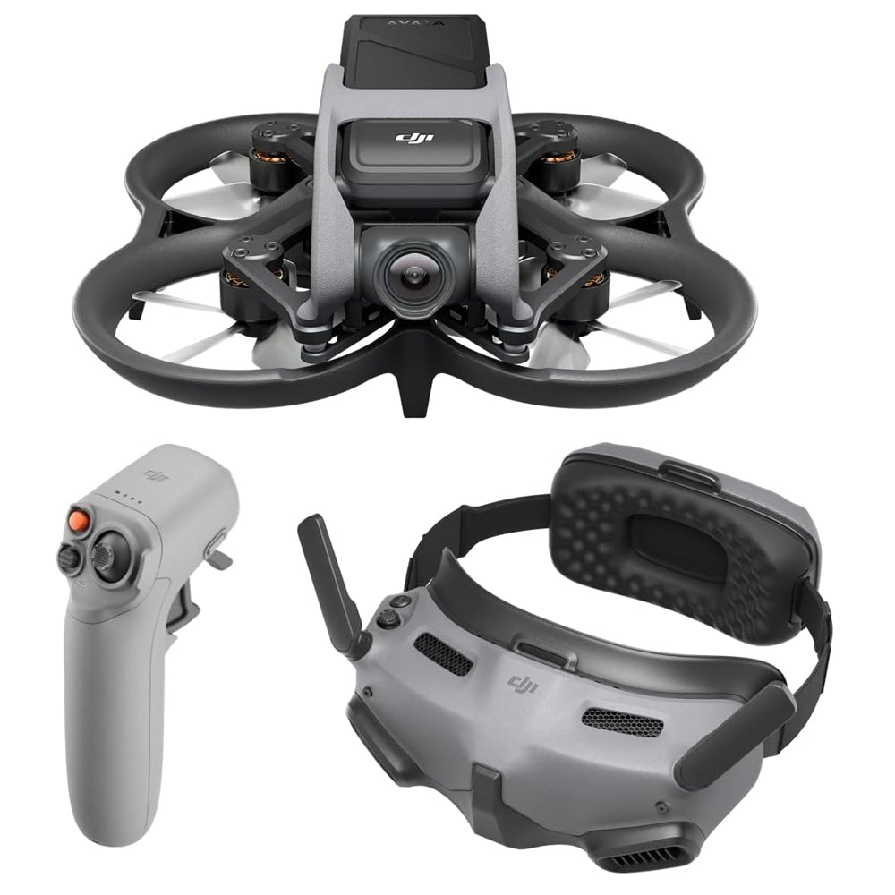Avata Explorer combination, first person perspective drone with rapid takeoff, equipped with 4K camera, ultra wide 155 ° field of view, including new RC Motion 2 and multi-functional black goggles that comply with FAA remote ID standards