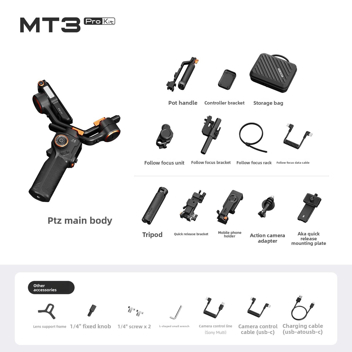 2026 New MT3 Pro Kit Professional AI Camera Stabilizer Handheld Three-Axis Anti-Shake Balancer for Sony and Canon Cameras with Remote Image Transmission and Detachable Remote Control