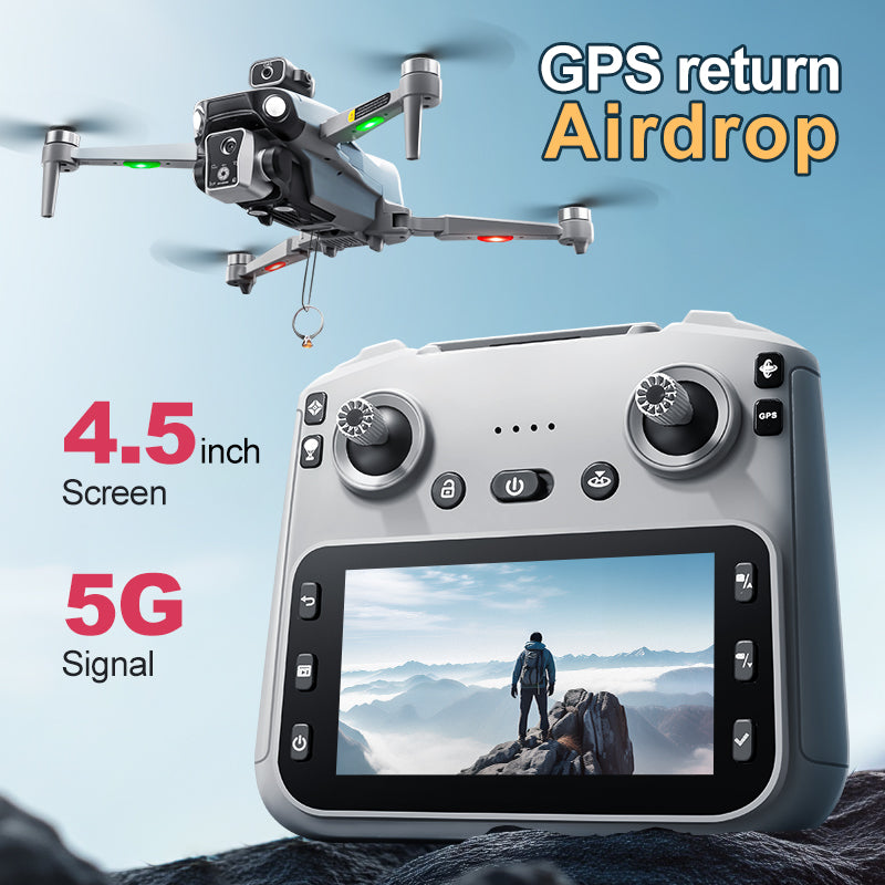 K19 Remote Control GPS Drone Quadcopter with HD Screen Display, Autonomous Return and Obstacle Avoidance