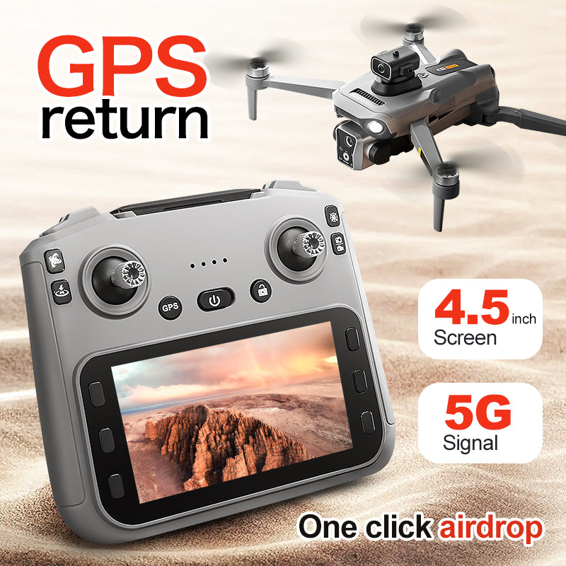K19 Remote Control GPS Drone Quadcopter with HD Screen Display, Autonomous Return and Obstacle Avoidance