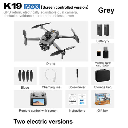 K19 Remote Control GPS Drone Quadcopter with HD Screen Display, Autonomous Return and Obstacle Avoidance