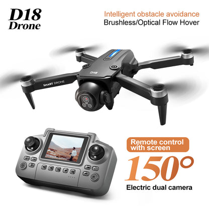 The 2026 new model D18 professional drone features high-definition aerial photography, optical flow screen control, electronic adjustment, dual cameras for video shooting, and is a brushless remote control aircraft