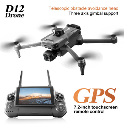 New D12 three-axis gimbal drone, equipped with high-definition professional dual camera aerial photography, GPS positioning, 360 ° telescopic obstacle avoidance, 45 minute endurance, 4500mAh large battery, flying 10 kilometers