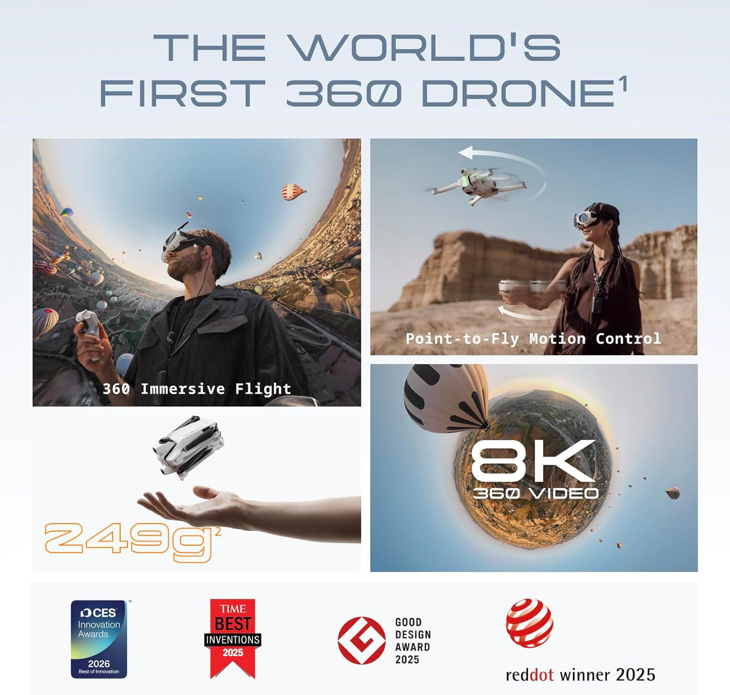 New Antigravity A1-360 8K Drone, Immersive Glasses, Gesture Control (Suitable for Adult Beginners), Intelligent ObstacleAvoidance, 249g Foldable Design, Depth Tracking, Auto Return to Home, Automatic Professional HD Video Editing