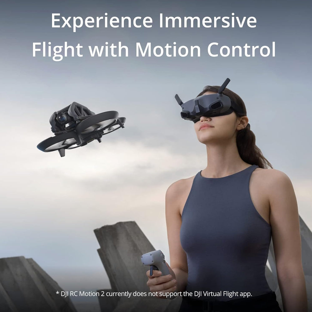 Avata Explorer combination, first person perspective drone with rapid takeoff, equipped with 4K camera, ultra wide 155 ° field of view, including new RC Motion 2 and multi-functional black goggles that comply with FAA remote ID standards
