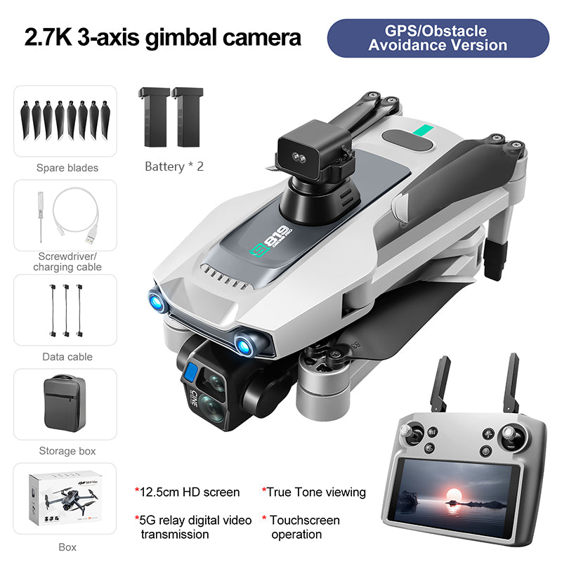 S819 drone with screen remote control drone airdrop brushless motor quadcopter GPS intelligent 360 ° obstacle avoidance three-axis gimbal 6-kilometer flight