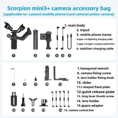 2026 New Scorpion Mini 3 Gimbal Stabilizer 360 Degree Rotation Handheld for Smartphone Camera Video Shooting Professional Multifunctional