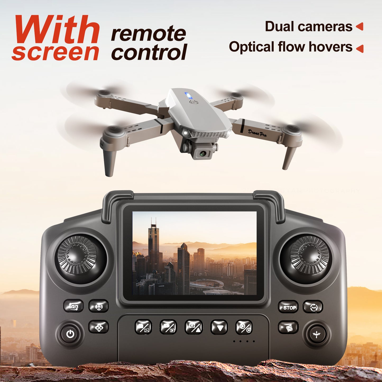 New model with screen upgrade, screen controlled lighting, drop resistant drone, high-definition dual camera aerial photography, quadcopter, 360 ° flip