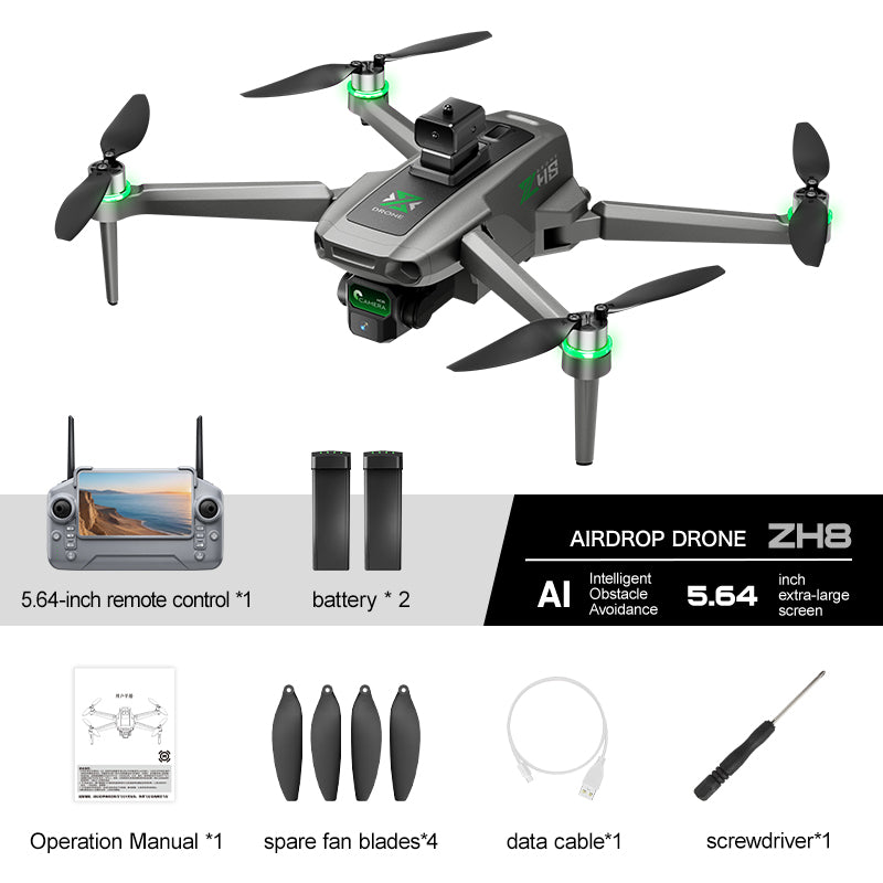 ZH8 drone remote control with screen aerial photography, brushless obstacle avoidance, airdrop quadcopter with long-lasting endurance, intelligent obstacle avoidance, high air pressure, counterclockwise rotation, gesture photography