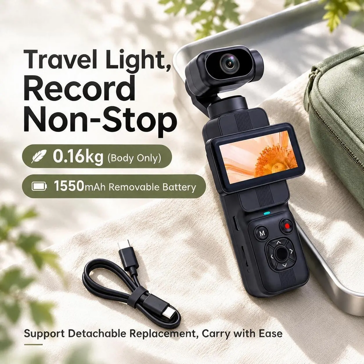 Handheld Pocket Sports Outdoor Gimbal Camera 7500w Pixel Ultra HD 4K Recording Rotating Screen Travel Vlog Pocket Face Tracking Camera