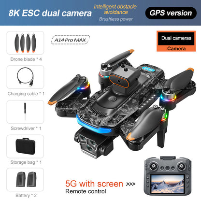 GPS drone A14 brushless 4.5-inch screen remote control obstacle avoidance optical flow intelligent high-definition aerial photography multifunctional aircraft