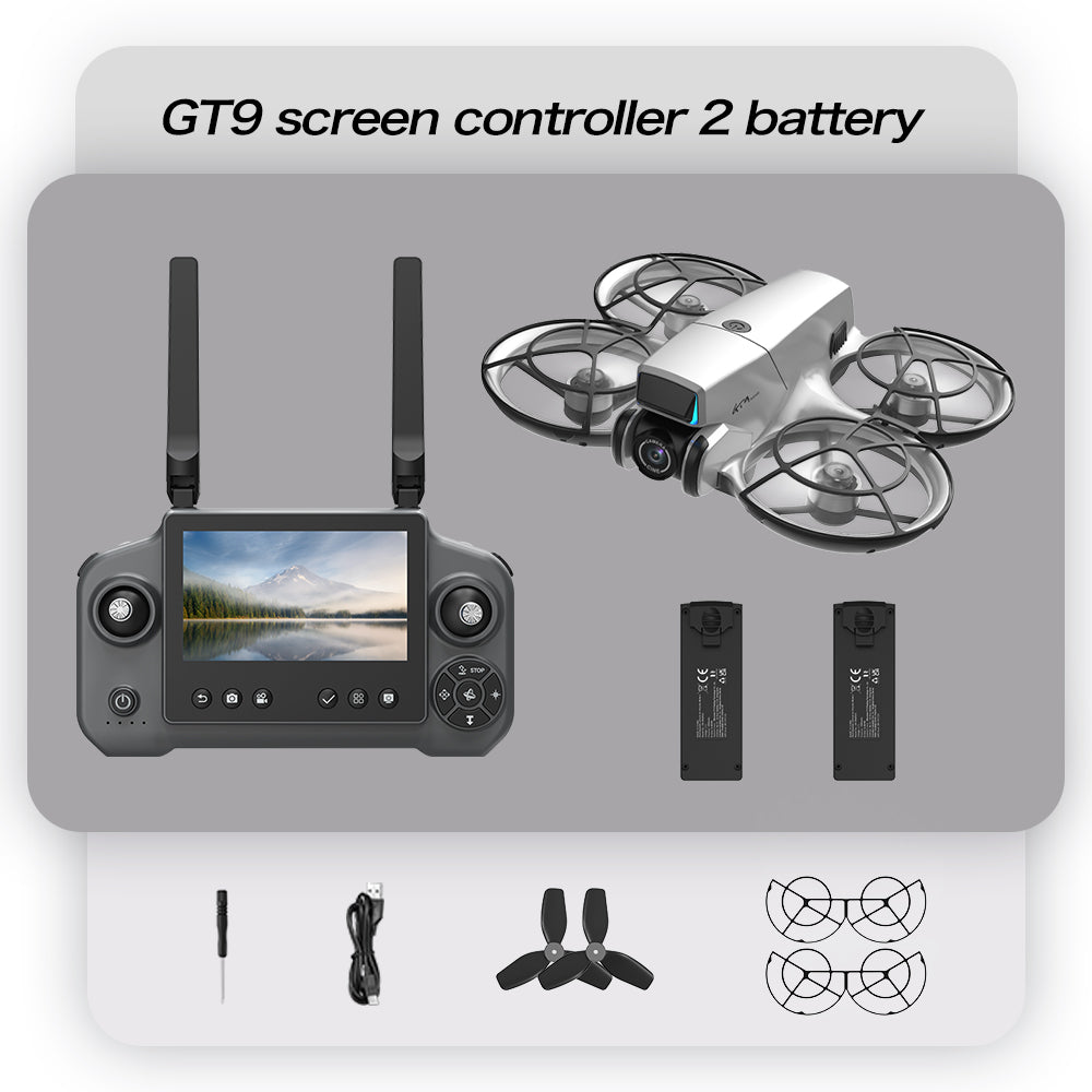 The GT9 large-screen remote-controlled unmanned aerial vehicle (UAV) with a brushless camera features 4K high-definition aerial photography, optical flow suspension, and 120° wide-angle video shooting