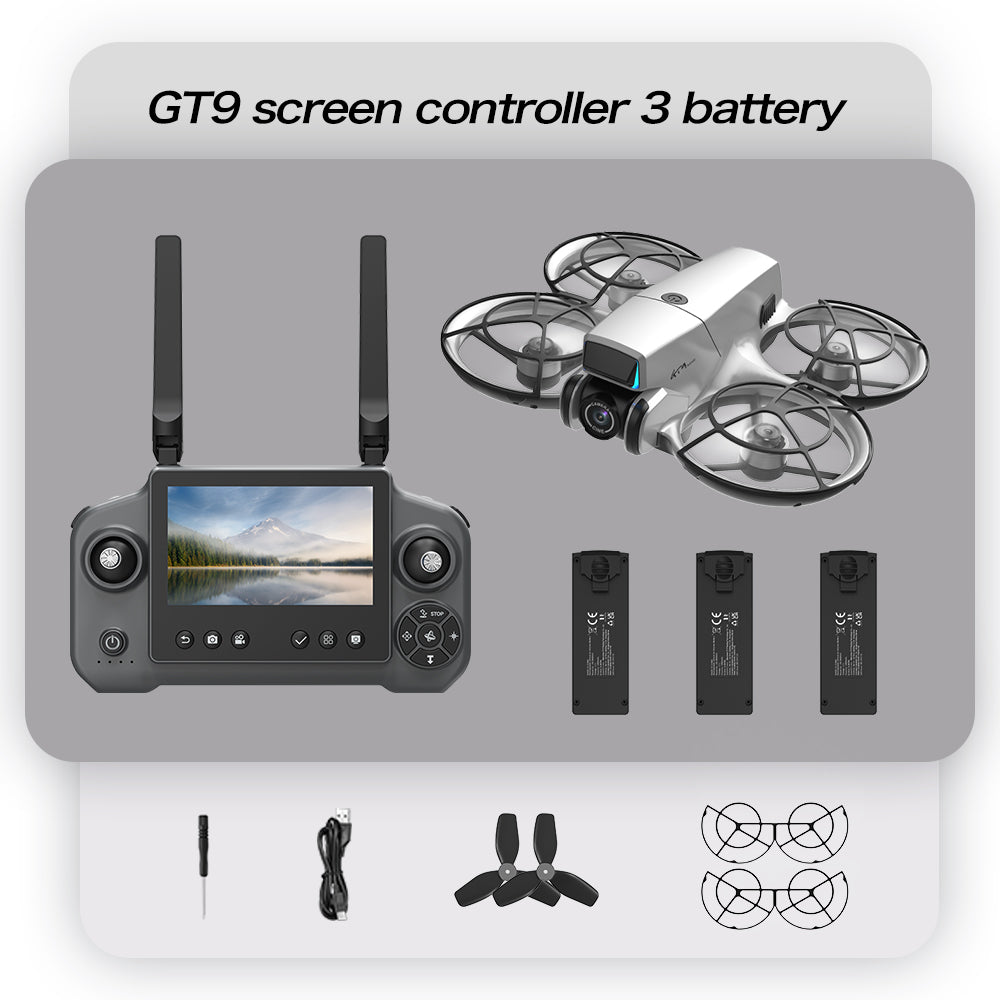 The GT9 large-screen remote-controlled unmanned aerial vehicle (UAV) with a brushless camera features 4K high-definition aerial photography, optical flow suspension, and 120° wide-angle video shooting