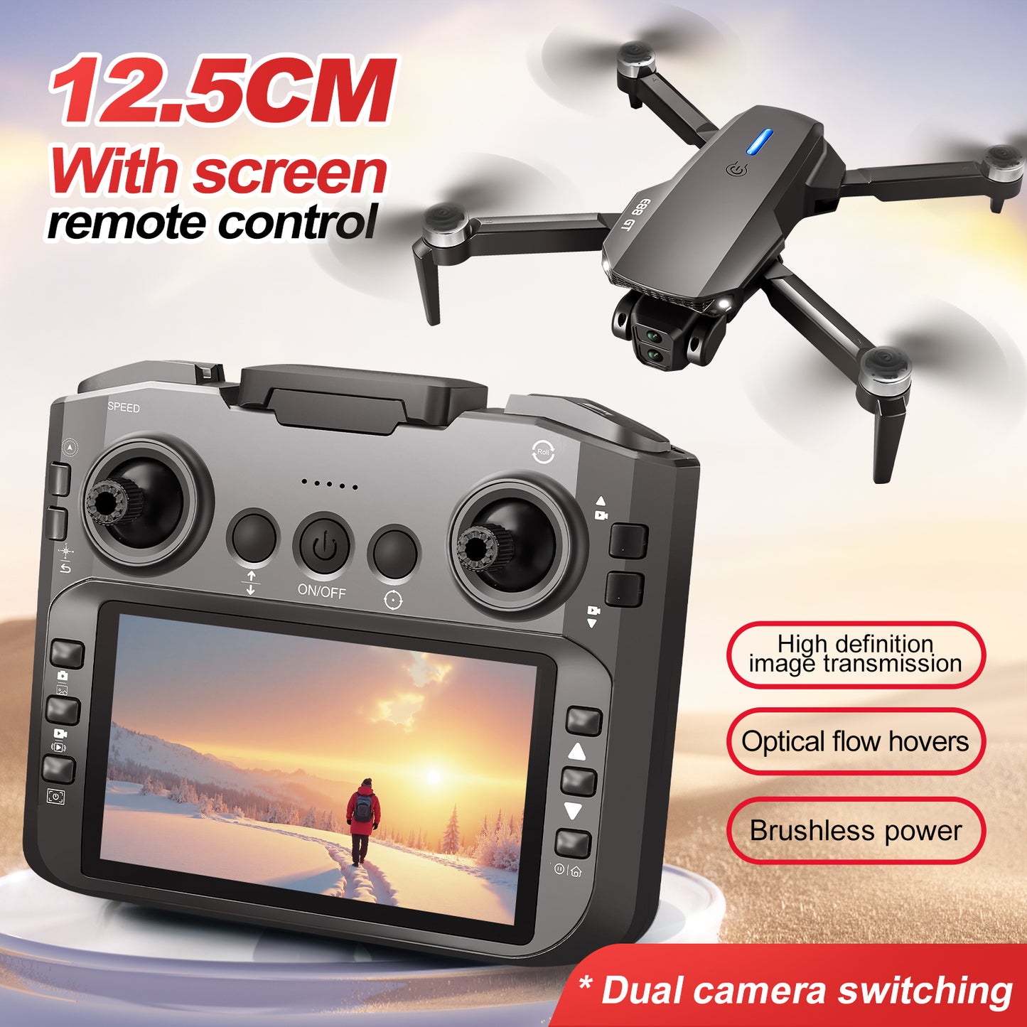 Brushless E88GT drone optical flow quadcopter large size with screen remote control electrically adjustable aircraft