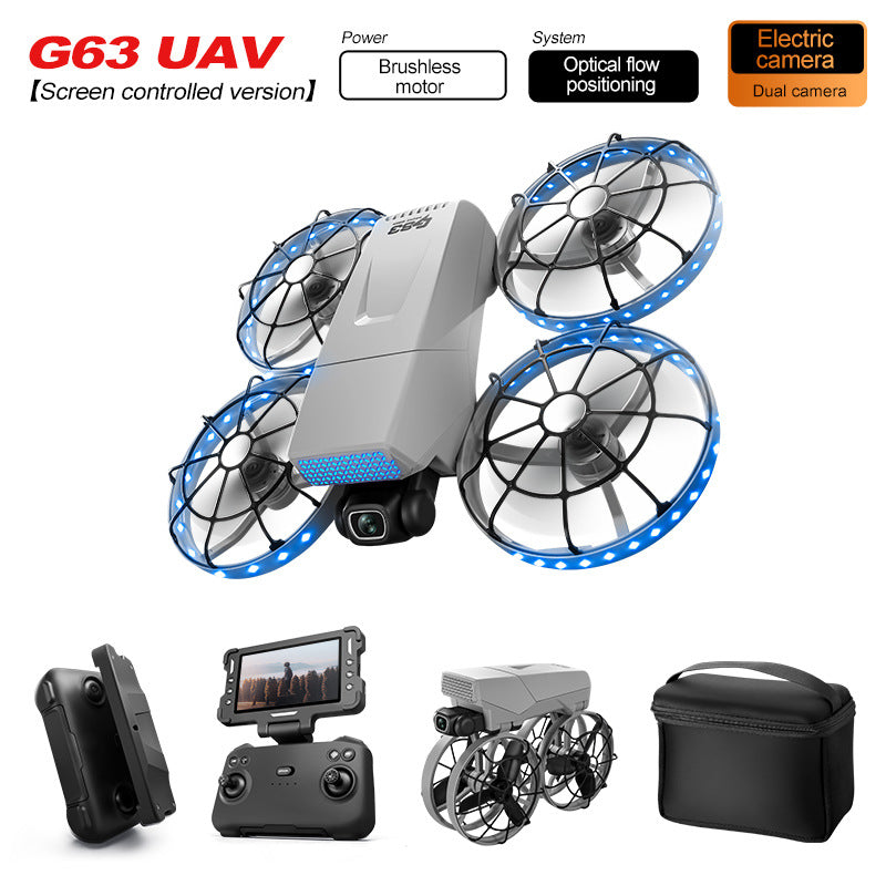 The new G63 drone is a professional aerial photography folding aircraft with screen control and optical flow brushless remote control multi-functional aircraft