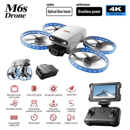 M6S professional drone screen control aerial photography brushless remote control aircraft dual camera optical flow lighting aircraft