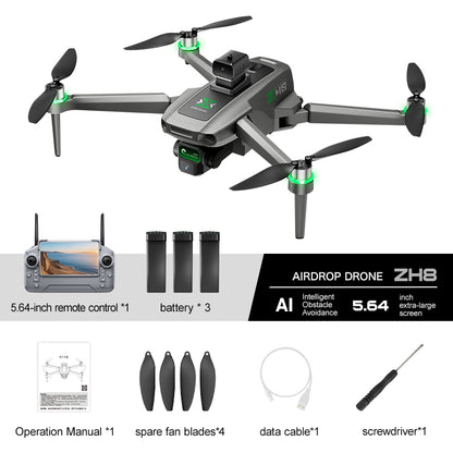 ZH8 drone remote control with screen aerial photography, brushless obstacle avoidance, airdrop quadcopter with long-lasting endurance, intelligent obstacle avoidance, high air pressure, counterclockwise rotation, gesture photography