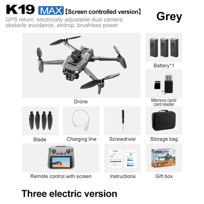 K19 Remote Control GPS Drone Quadcopter with HD Screen Display, Autonomous Return and Obstacle Avoidance