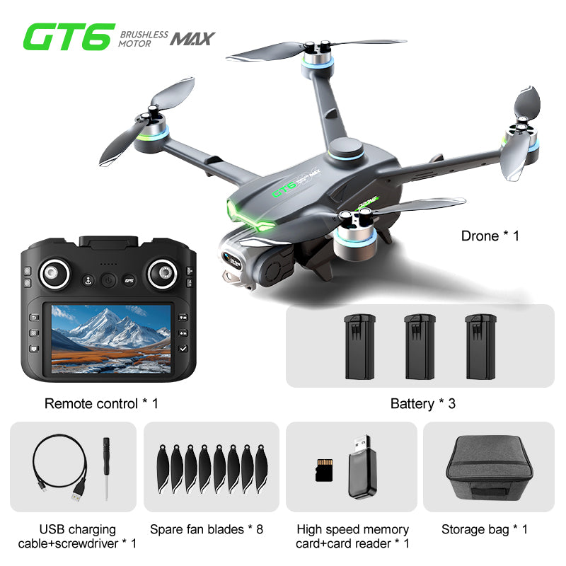 GT6 professional drone GPS automatic return quadcopter remote control with screen display high-definition aerial photography obstacle avoidance aircraft