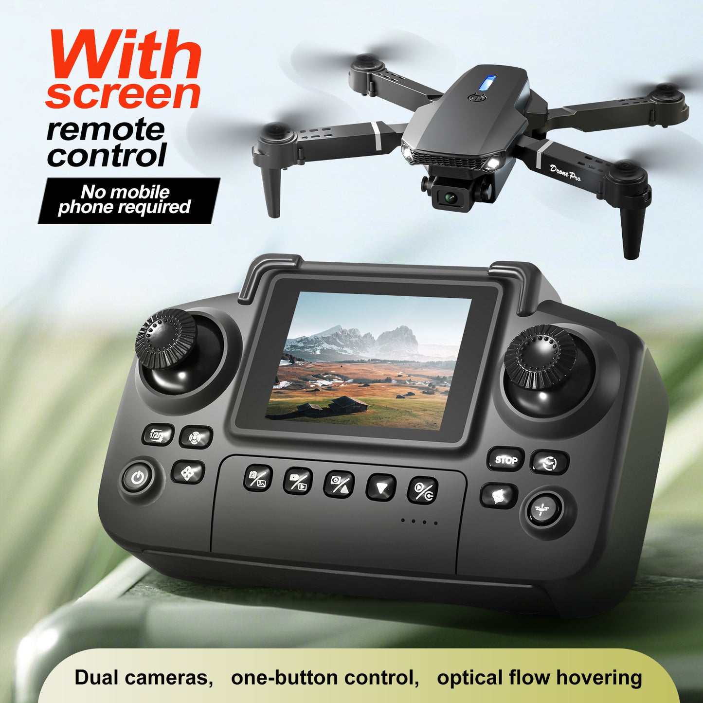 New model with screen upgrade, screen controlled lighting, drop resistant drone, high-definition dual camera aerial photography, quadcopter, 360 ° flip