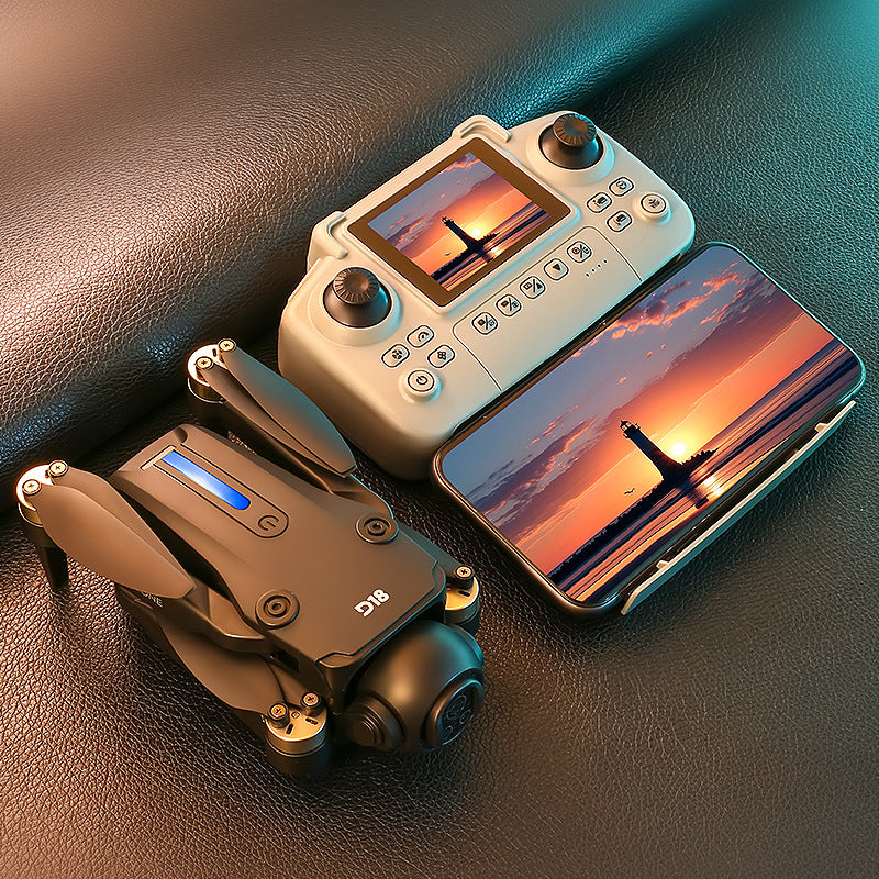 The 2026 new model D18 professional drone features high-definition aerial photography, optical flow screen control, electronic adjustment, dual cameras for video shooting, and is a brushless remote control aircraft