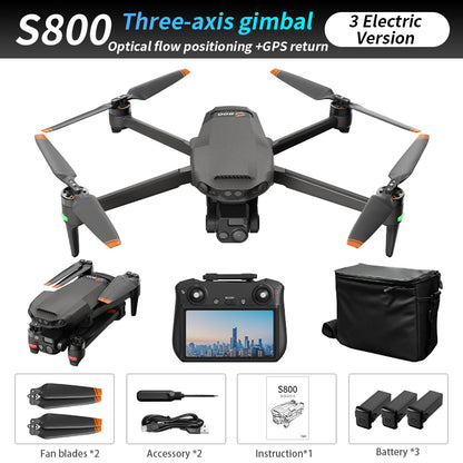 New S800 three-axis gimbal anti shake aerial drone GPS tracking touch screen remote control long endurance high-definition dual cameras outdoor professional shooting video 10 kilometers image transmission 5500mAh large capacity battery aircraft