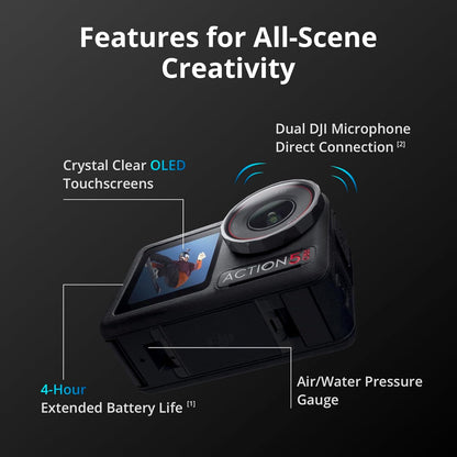 Osmo Action 5 Pro Standard Combo, Waterproof Action Camera with 1/1.3" Sensor, 4K/120fps Video, Subject Tracking, Stabilization, Dual OLED Touchscreens, Ideal for Sports, Vlog