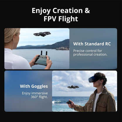 Avata360 (Remote Control 2), a 1-inch 8K 360 ° aerial drone designed for FPV and aerial photography, equipped with a propeller guard. Equipped with a built-in screen remote control 2, it achieves precise control and multifunctionality