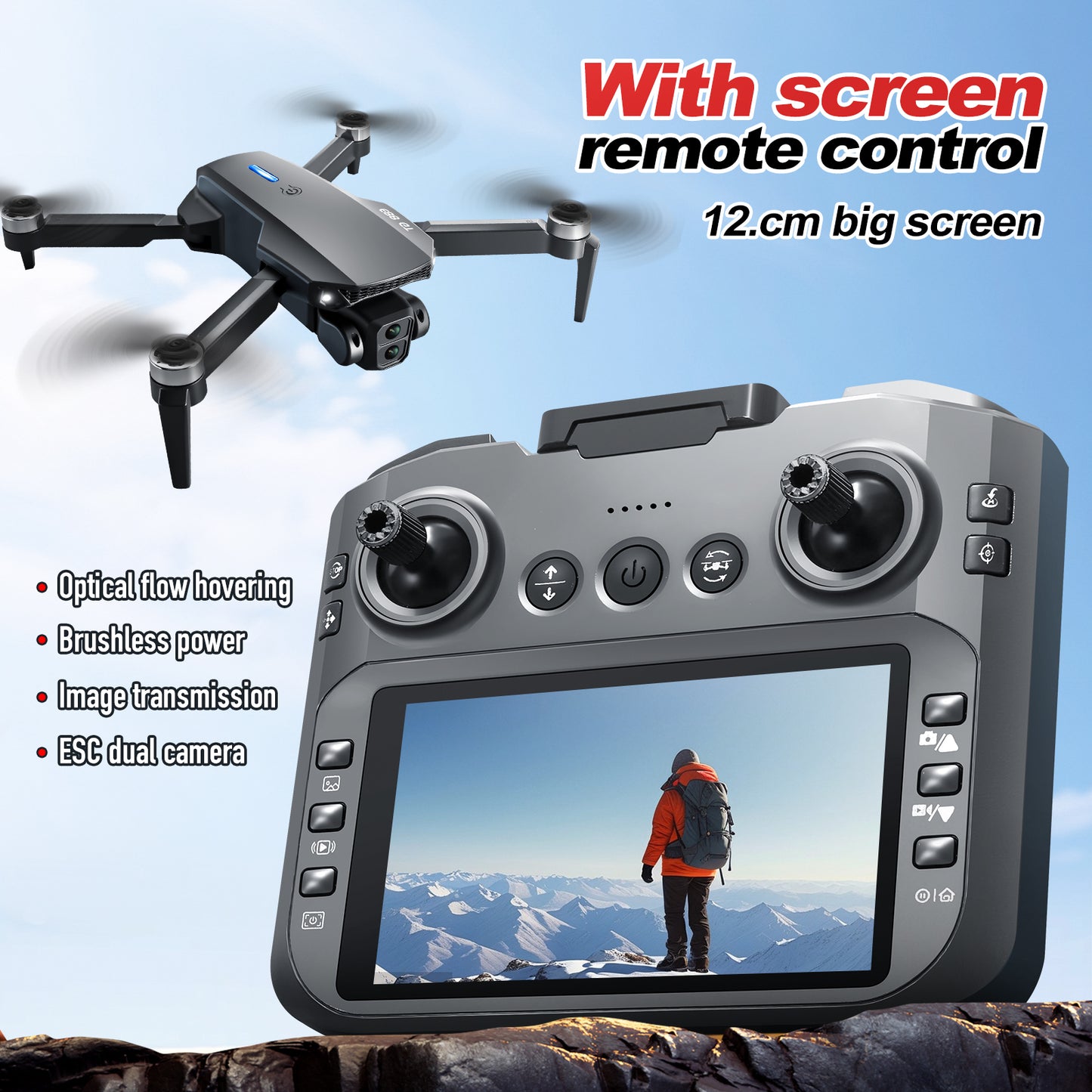 Brushless E88GT drone optical flow quadcopter large size with screen remote control electrically adjustable aircraft