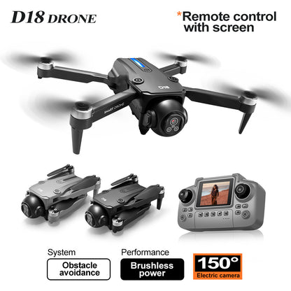 The 2026 new model D18 professional drone features high-definition aerial photography, optical flow screen control, electronic adjustment, dual cameras for video shooting, and is a brushless remote control aircraft