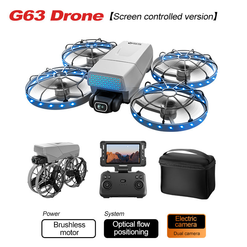 The new G63 drone is a professional aerial photography folding aircraft with screen control and optical flow brushless remote control multi-functional aircraft