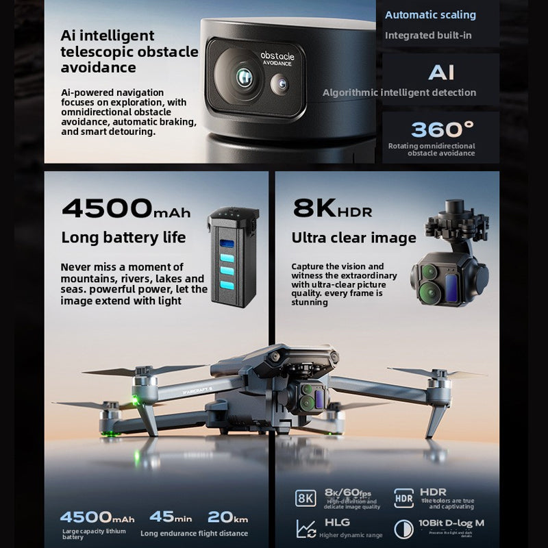 New product Wing 6 with GPS, large screen remote control drone, digital image transmission, three-axis ultra-clear 4K aerial photography, dual cameras, 40-minute ultra-long flight time, flight height, 800.45m mAh large battery, 8K image quality drone