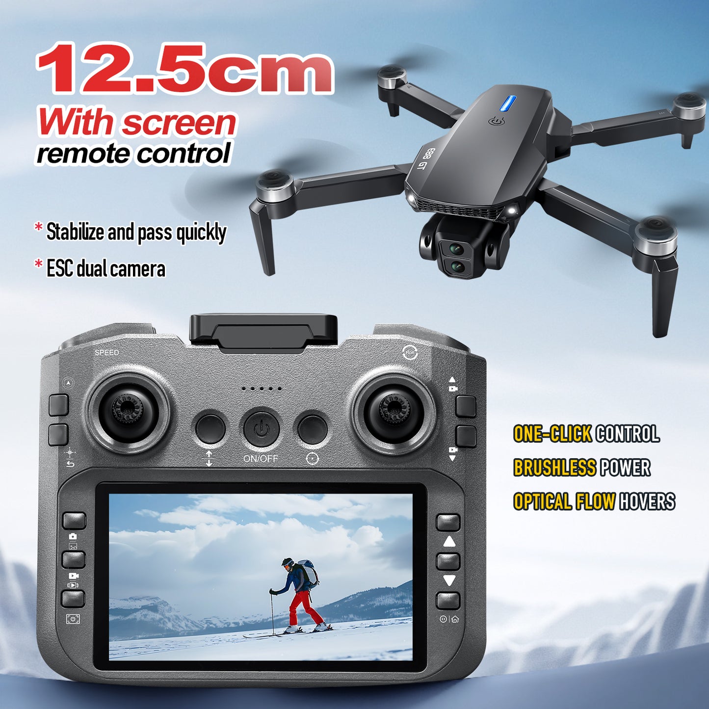 Brushless E88GT drone optical flow quadcopter large size with screen remote control electrically adjustable aircraft
