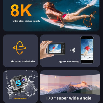New anti-shake 8K action camera,anti-shake high-definition outdoorwireless shooting, diving helmetcamera, cycling ultra-wide-anglemulti-function camera