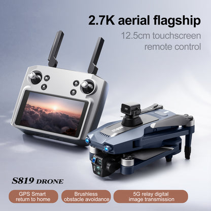 S819 drone with screen remote control drone airdrop brushless motor quadcopter GPS intelligent 360 ° obstacle avoidance three-axis gimbal 6-kilometer flight