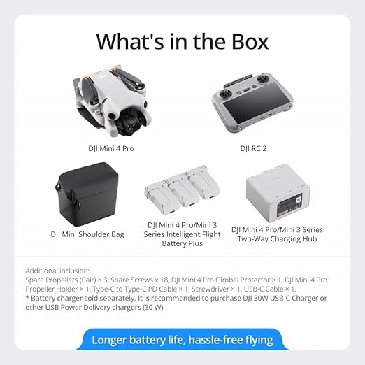 Mini 4 Pro Fly MoreCombo Plus with RC2 (Screen RemoteController), FoldingMini-Drone with 4KHDR Video Camera forAdults, 2 ExtraIntelligent FlightBatteries Plus for45-Min Flight Time