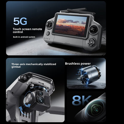 New Model 5G Touchscreen Remote Control 8K Three-Axis Mechanical Anti-Shake Gimbal Drone with GPS Return-to-Home Function, 360-Degree Automatic Obstacle Avoidance, 10-Kilometer Flight Range, 30-Minute Battery Life, Multi-Function