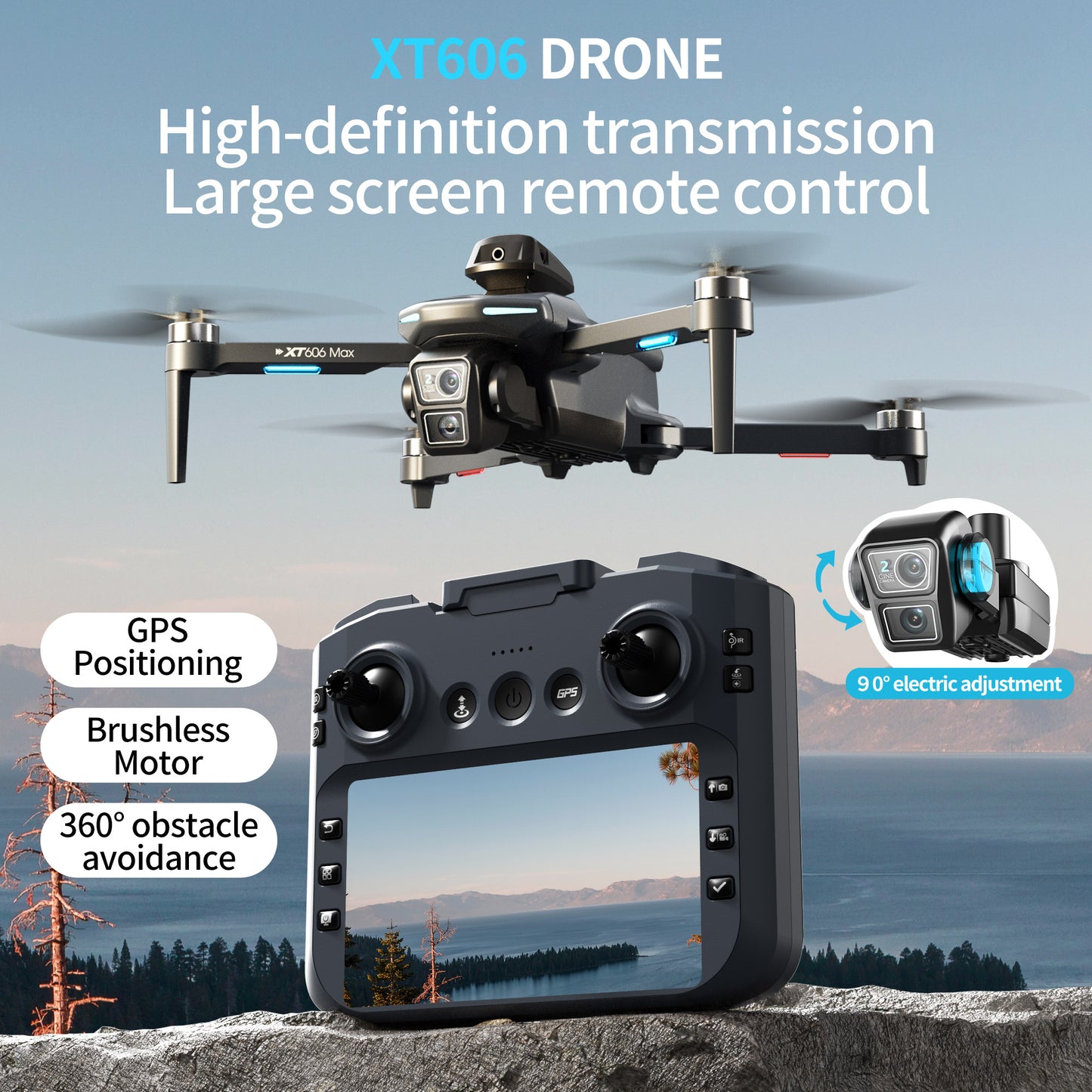 New XT606 professional drone GPS aerial photography with screen 1200 meter remote control distance controller high-definition intelligent obstacle avoidance four axis 1000 meter digital image transmission 4K image video aircraft